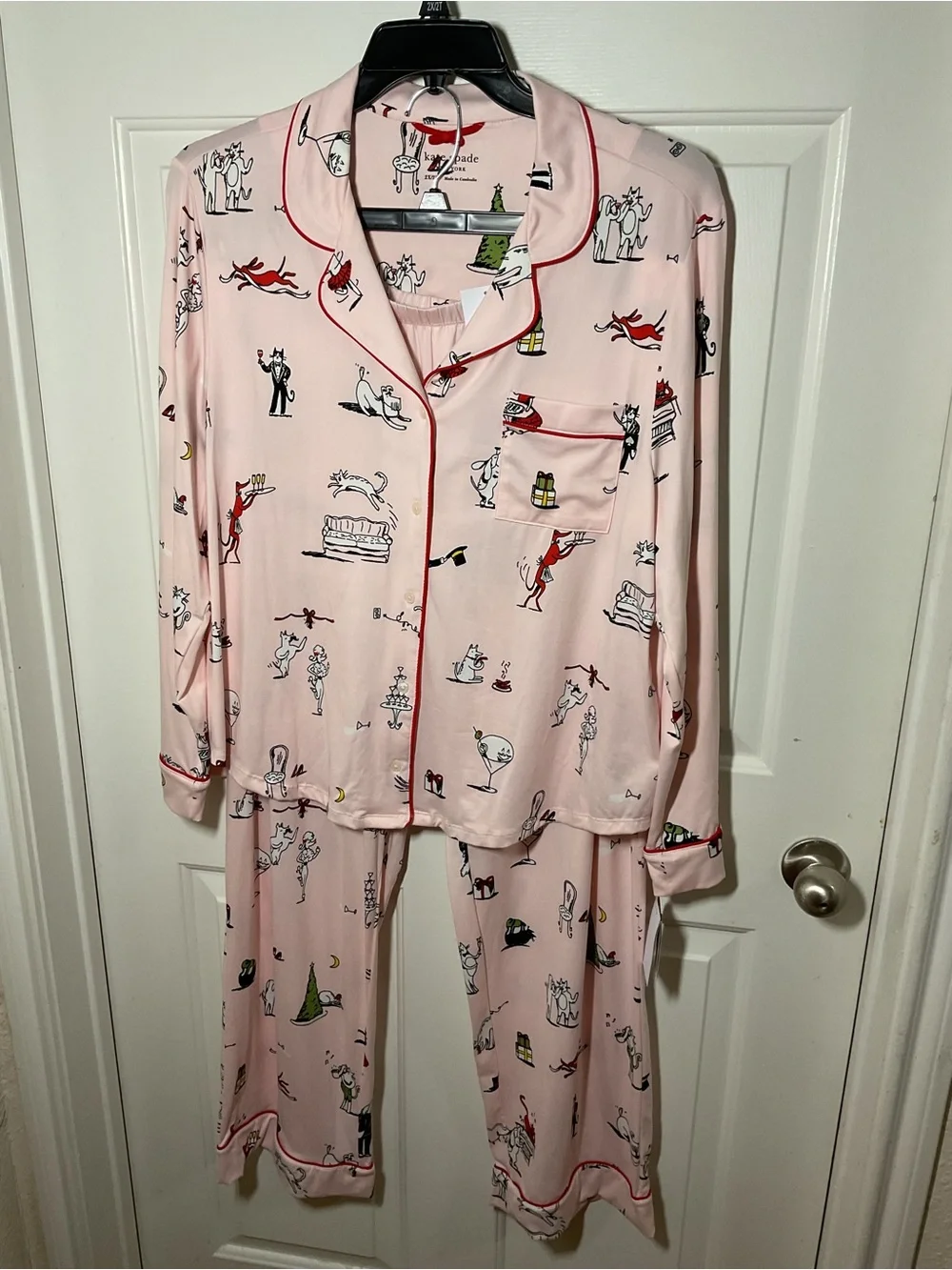 Kate Spade Holiday Cat Pajama Set Pink Christmas PJs 2X/2T